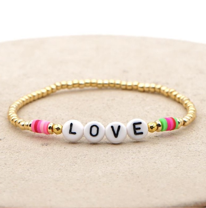 Beaded Letter Stretch Dainty Stackable Bracelet